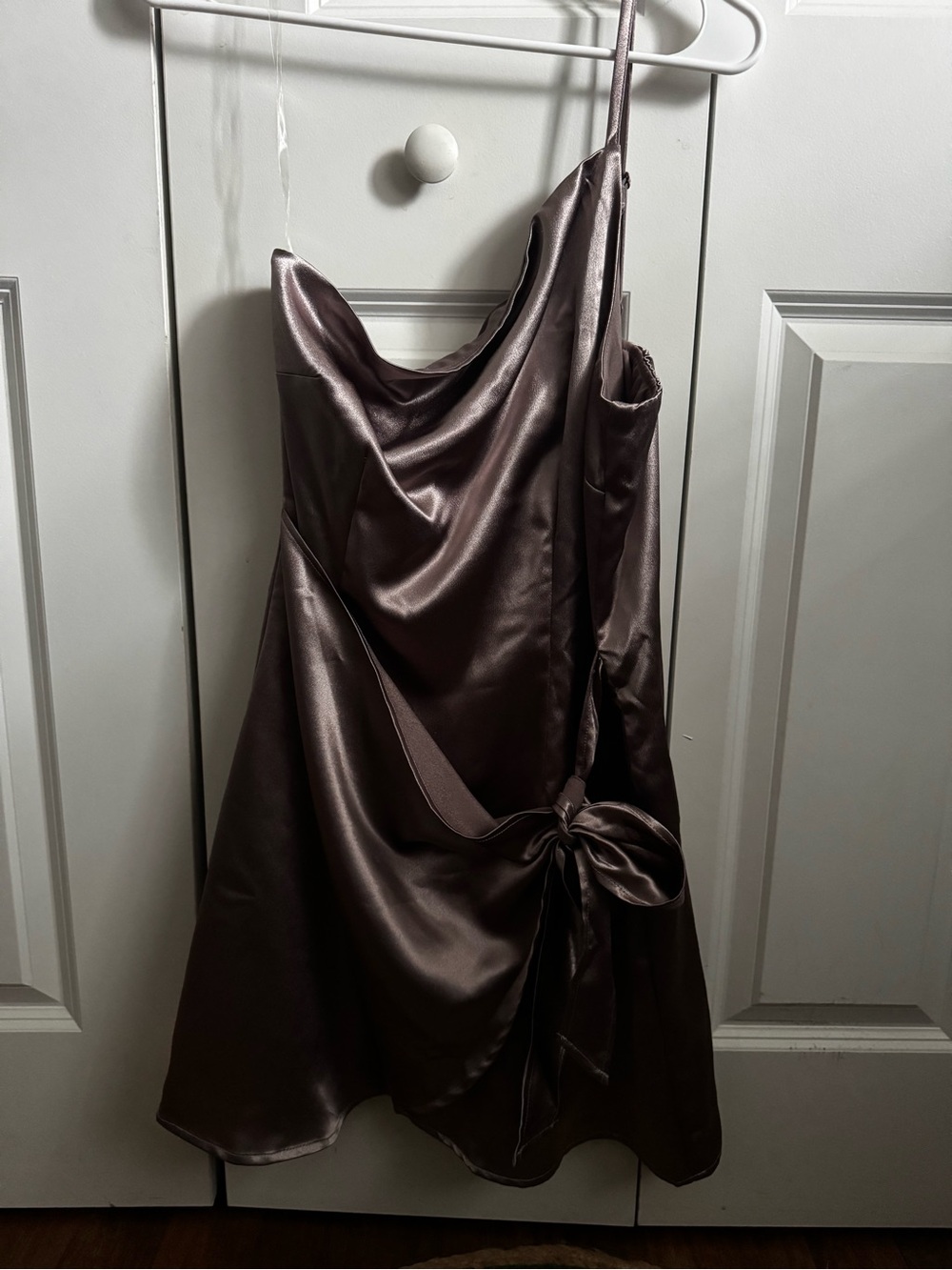 Xtraordinary One-Shoulder Satin Dress in Deep Mauve